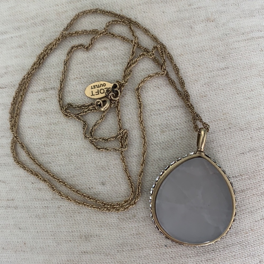 LOFT Gold-Tone Necklace with Gray Stone Pendant